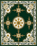 Ornate Floral Centerpiece Green Gold Rug