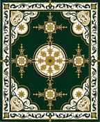 Ornate Floral Centerpiece Green Gold Rug