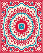 Bold Red Teal Geometric Mandala Design Rug