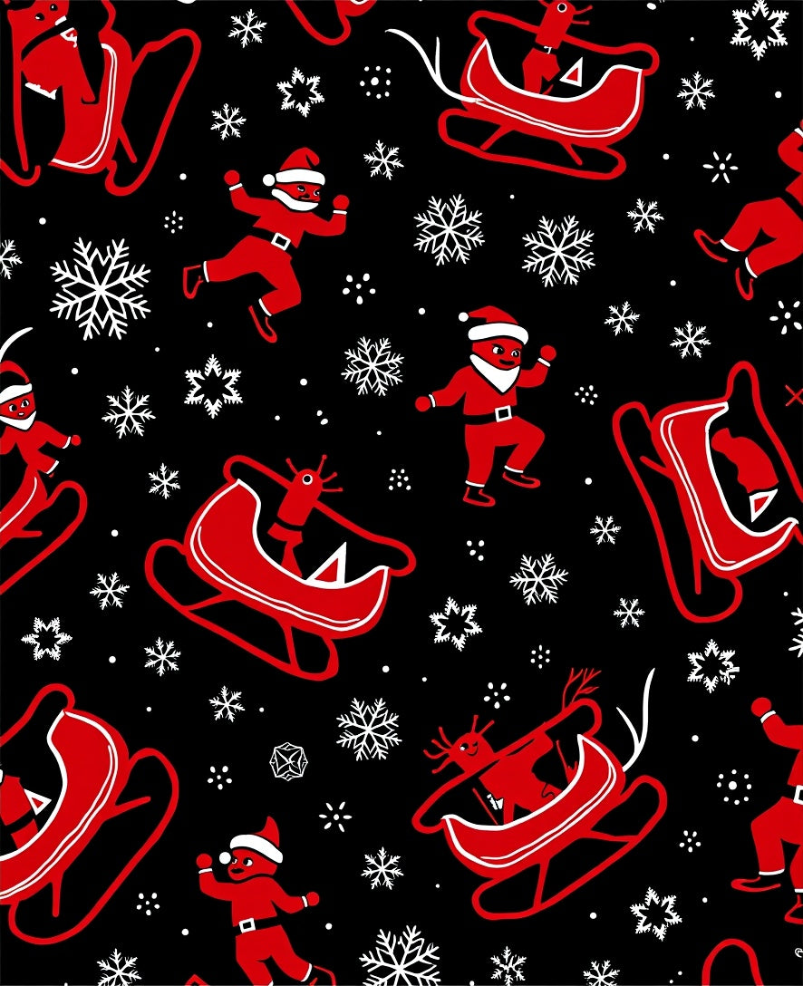 Red Santa Sleigh Snowflake Holiday Scene Rug