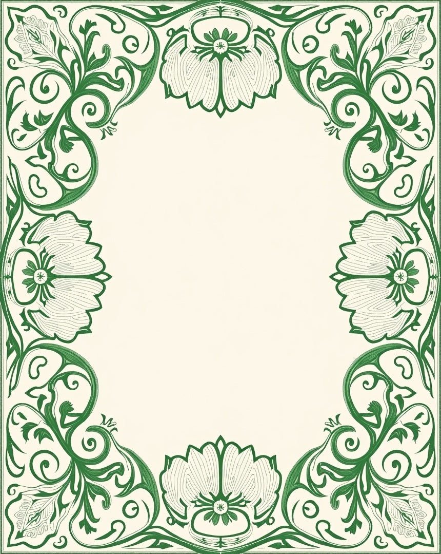 Green Floral Swirls Art Nouveau Rug