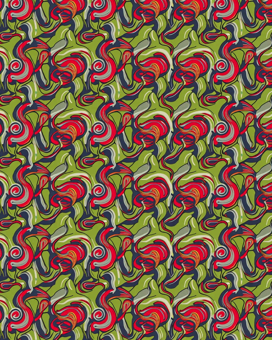 Vibrant Swirls Red Green Abstract Design Rug