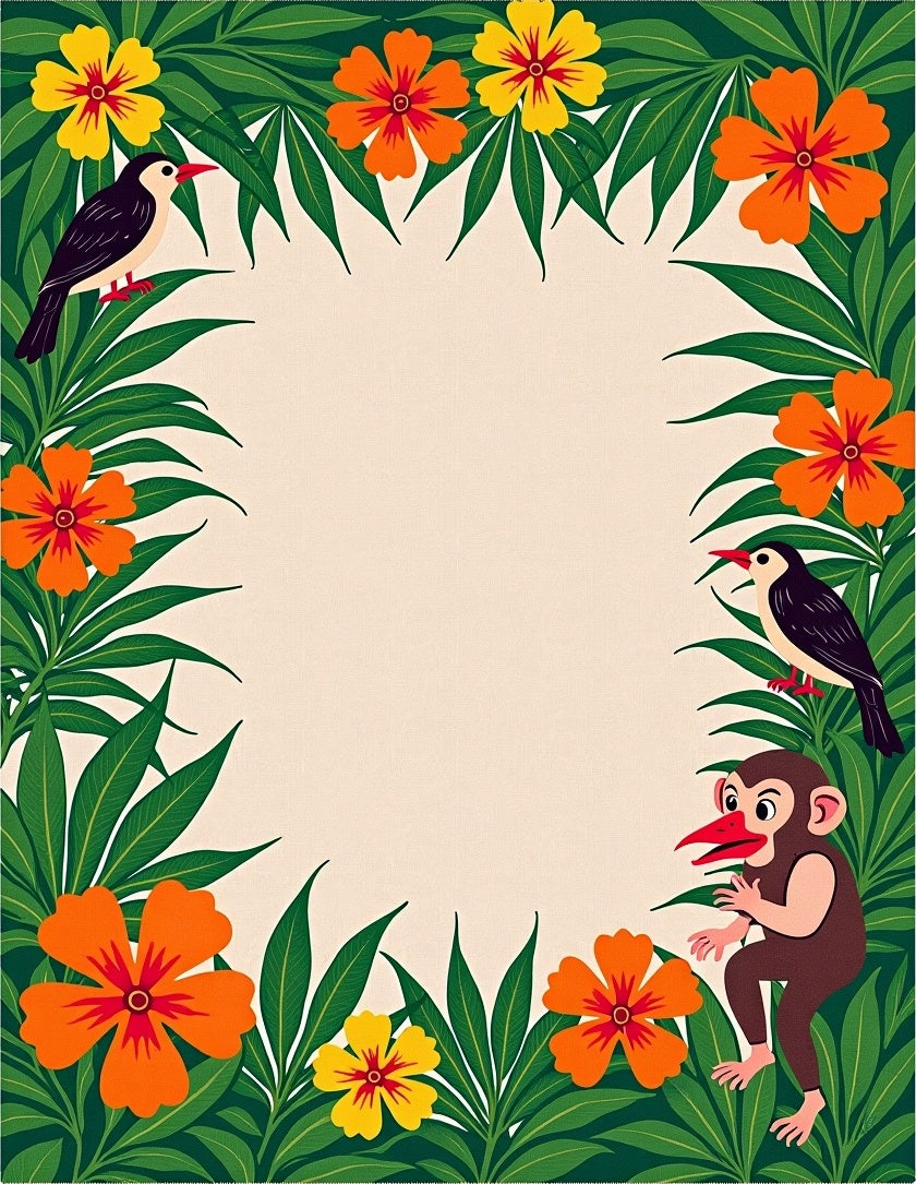 Tropical Jungle Birds and Monkey Design Rug