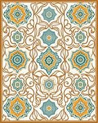 Orange Teal Starburst Floral Vines Rug