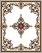 Ornate Scrollwork Floral Design 4 Corners Rug