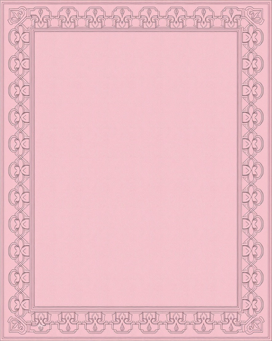 Pink Ornate Floral Border Design Rug