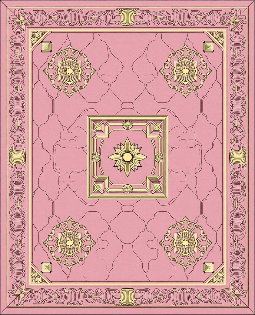 Pink Gold Floral Symmetry Pattern Rug