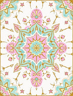 Pastel Floral Mandala Pattern With Gold Rug