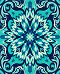 Vibrant Teal Blue Floral Mandala Pattern Rug
