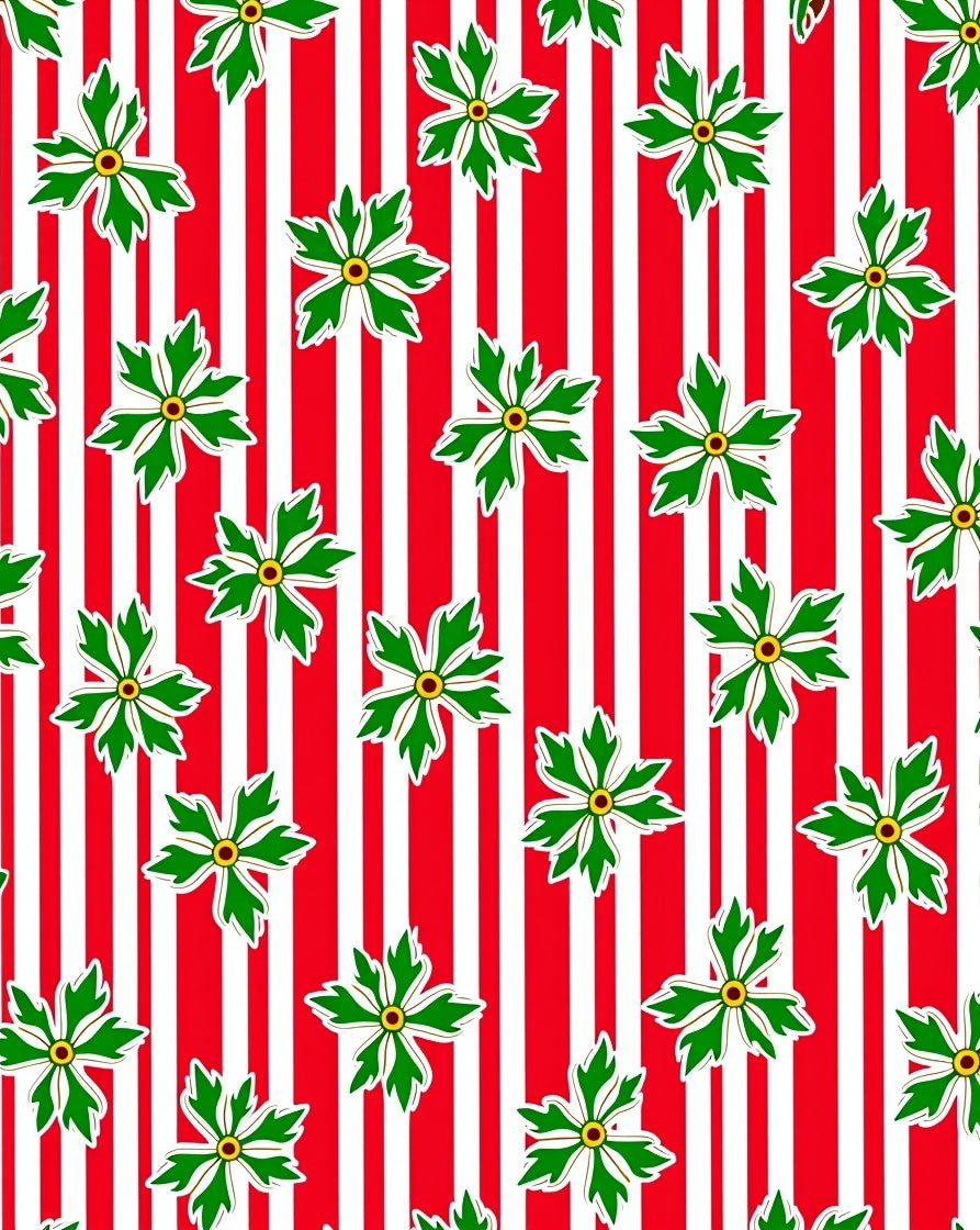Red White Striped Green Floral Rug