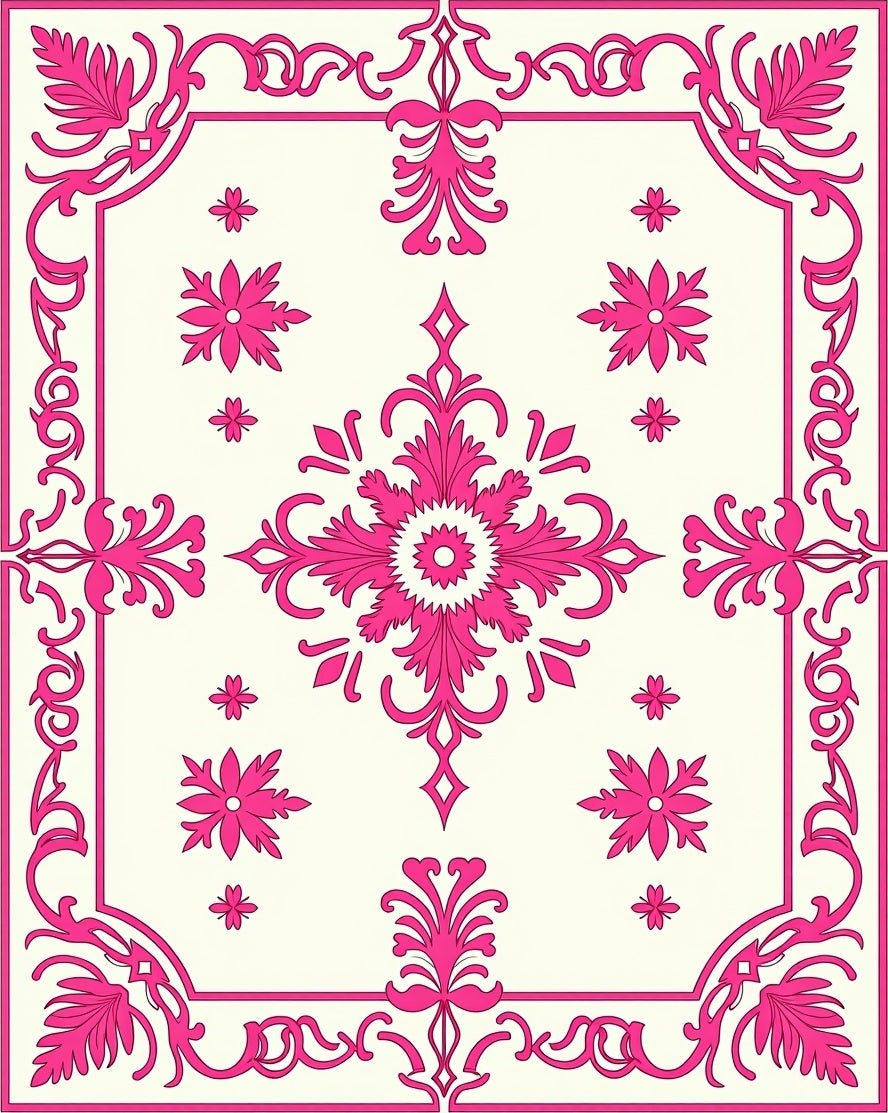 Elegant Pink Floral Ornamental Design Rug