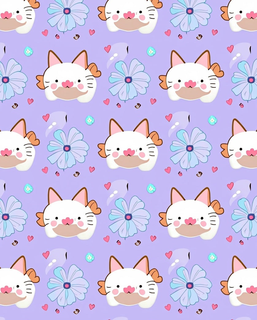 Cute Cat Flower Pattern Design Rug