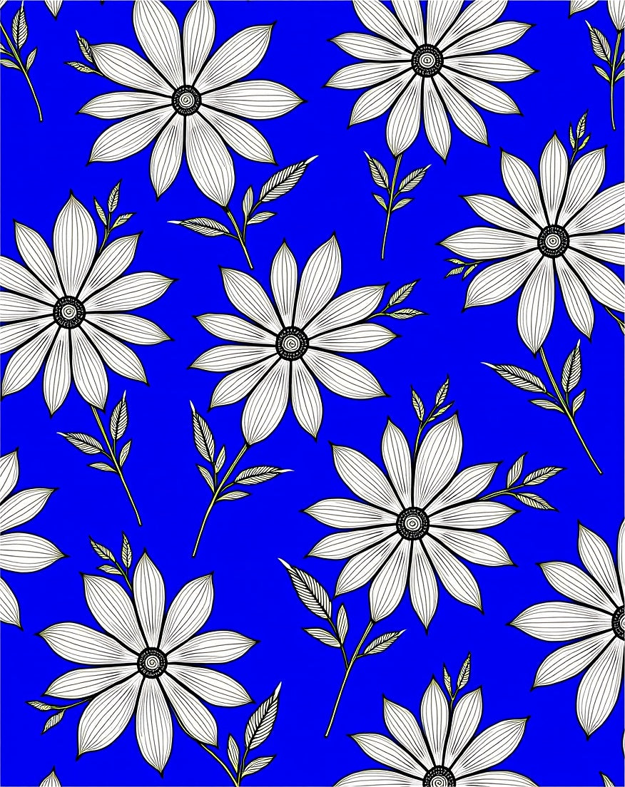 Bold White Flower Blue Pattern Rug