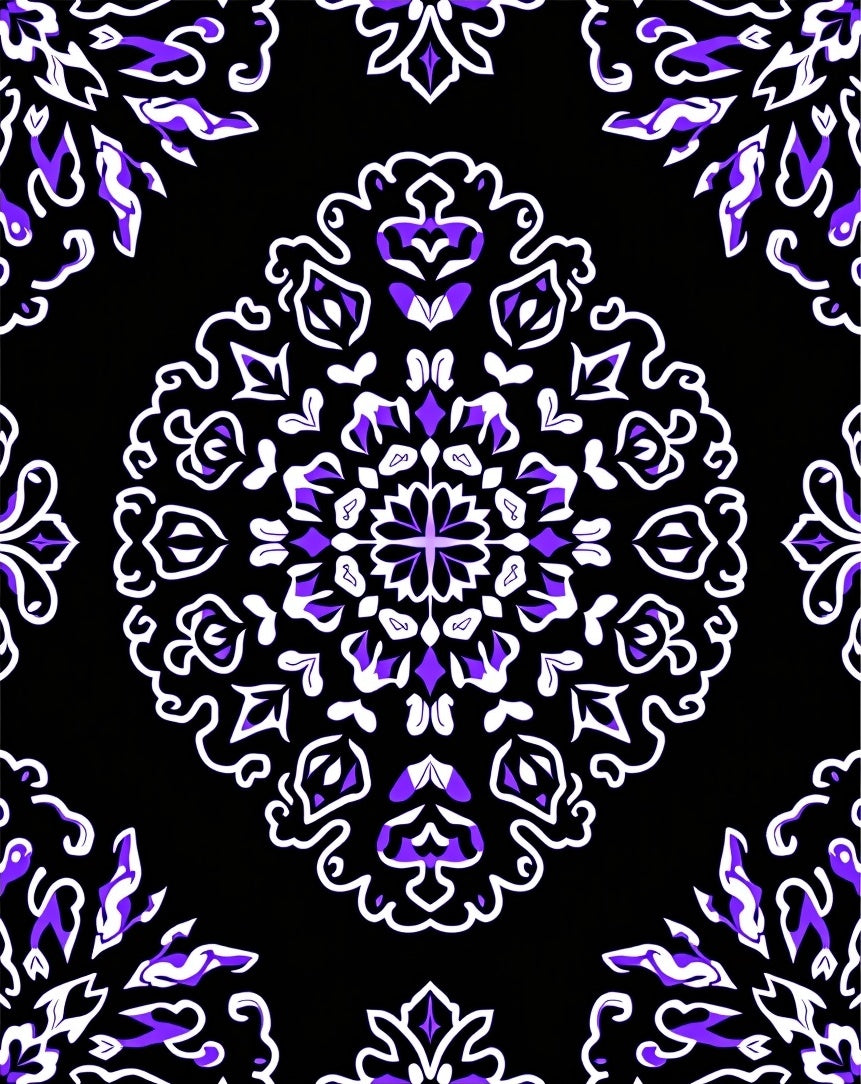 Mandala Pattern Black Purple White Rug