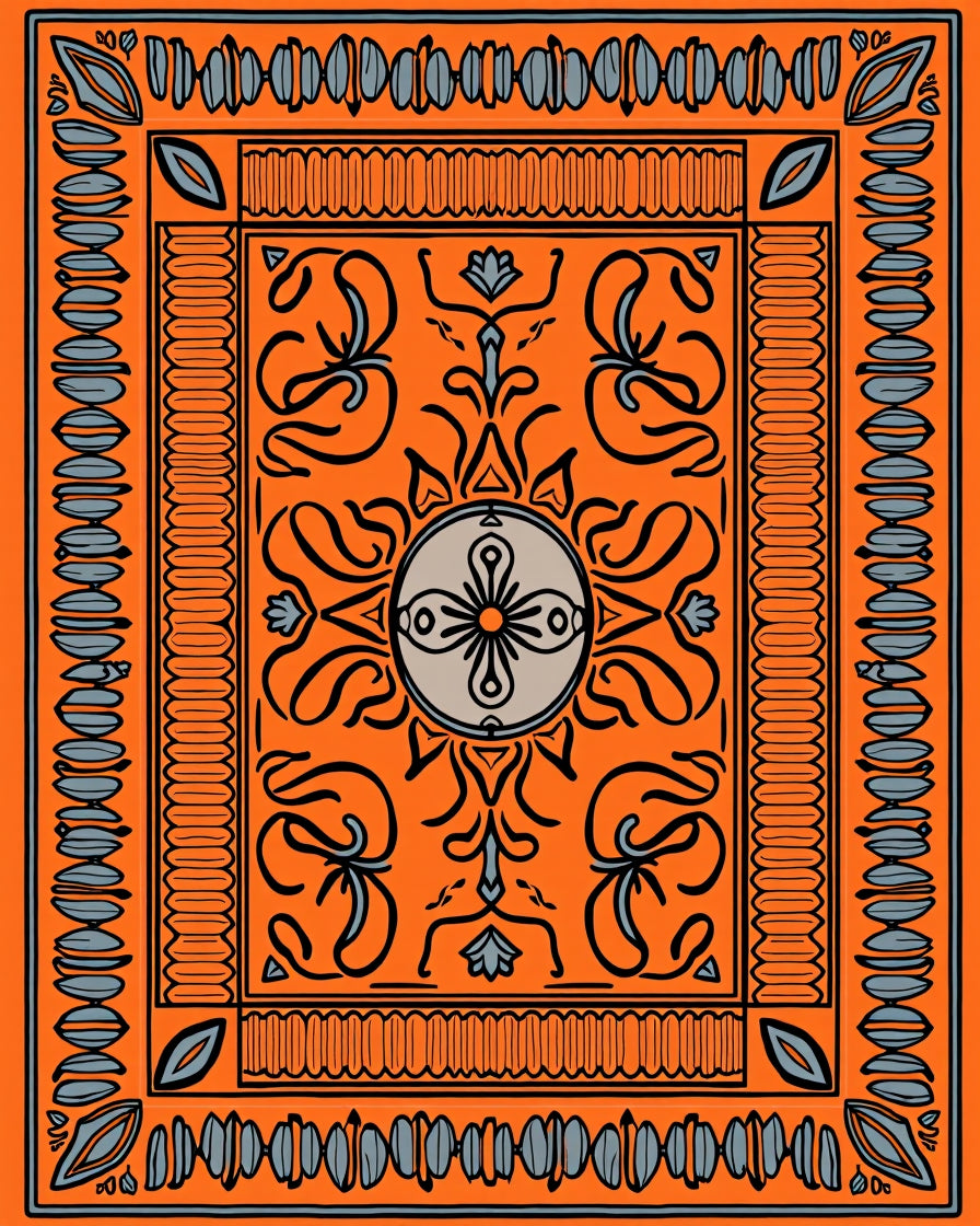 Orange Abstract Floral Border Design Rug