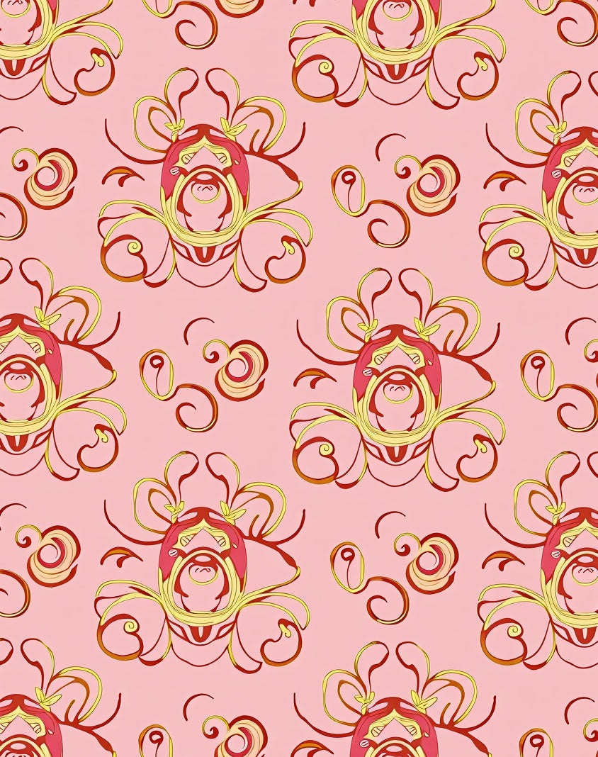 Ornate Pink Floral Swirl Pattern Rug