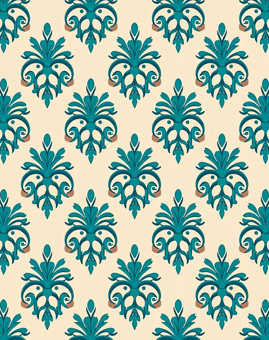 Teal Vintage Floral Damask Pattern Rug
