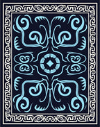 Antique Blue Floral Scroll Pattern Rug