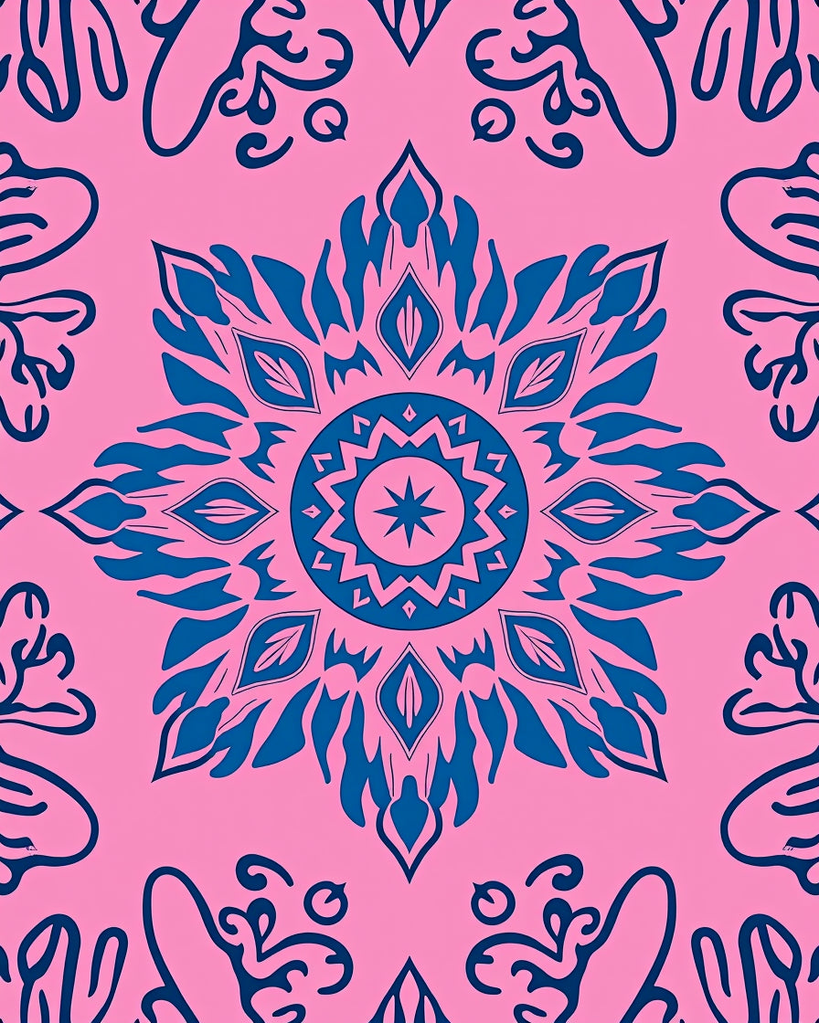 Blue Floral Mandala Pattern Rug