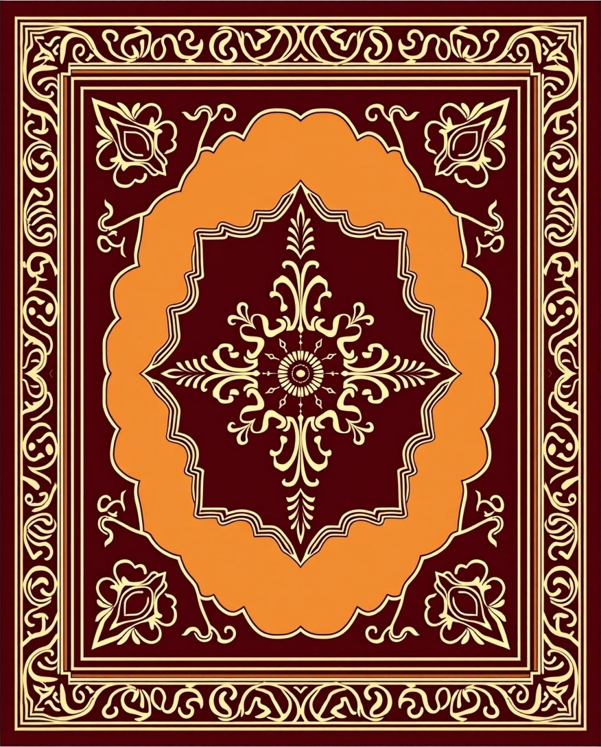 Rich Red Orange Floral Mandala Design Rug