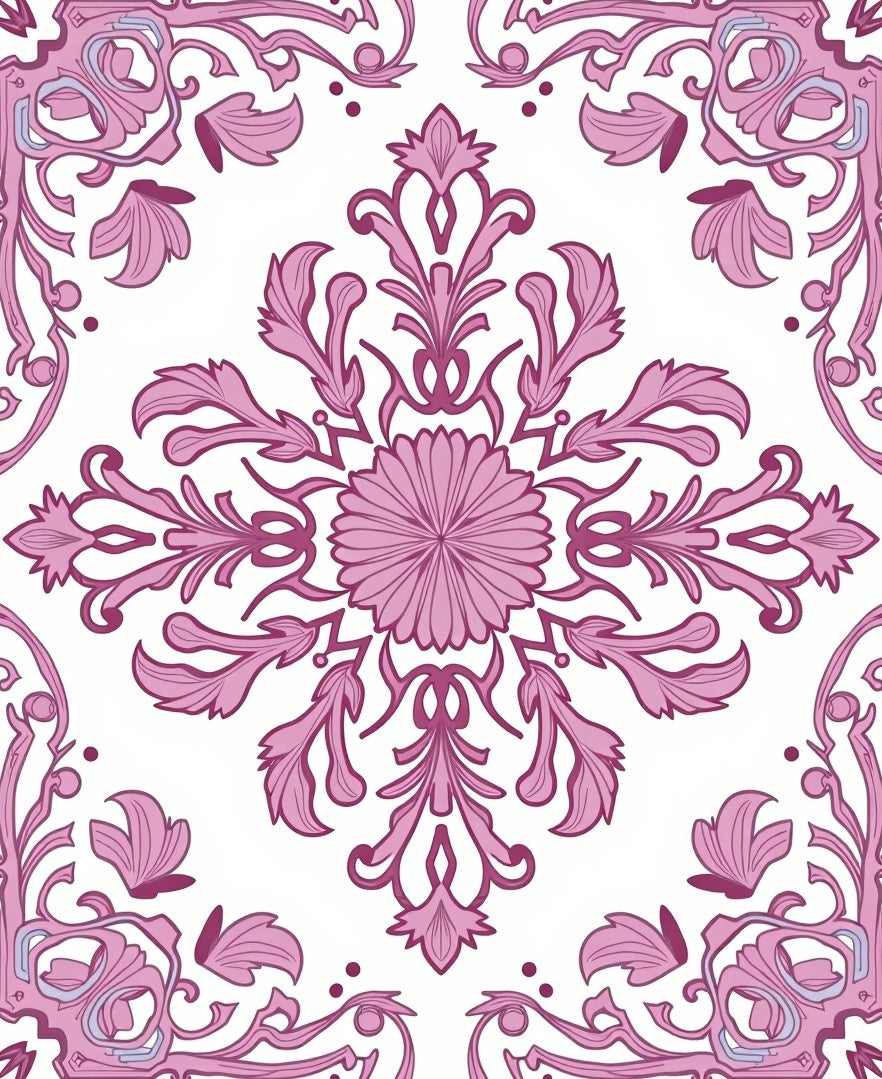 Pink Floral Centerpiece Damask Design Rug