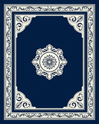 Navy Blue Decorative Floral Frame Rug