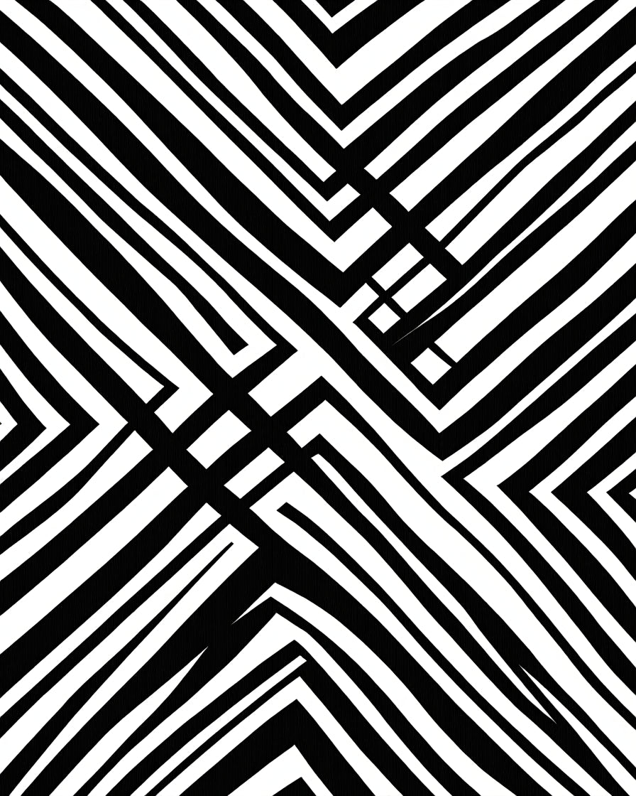 Sharp Angled Black White Geometric Pattern Rug
