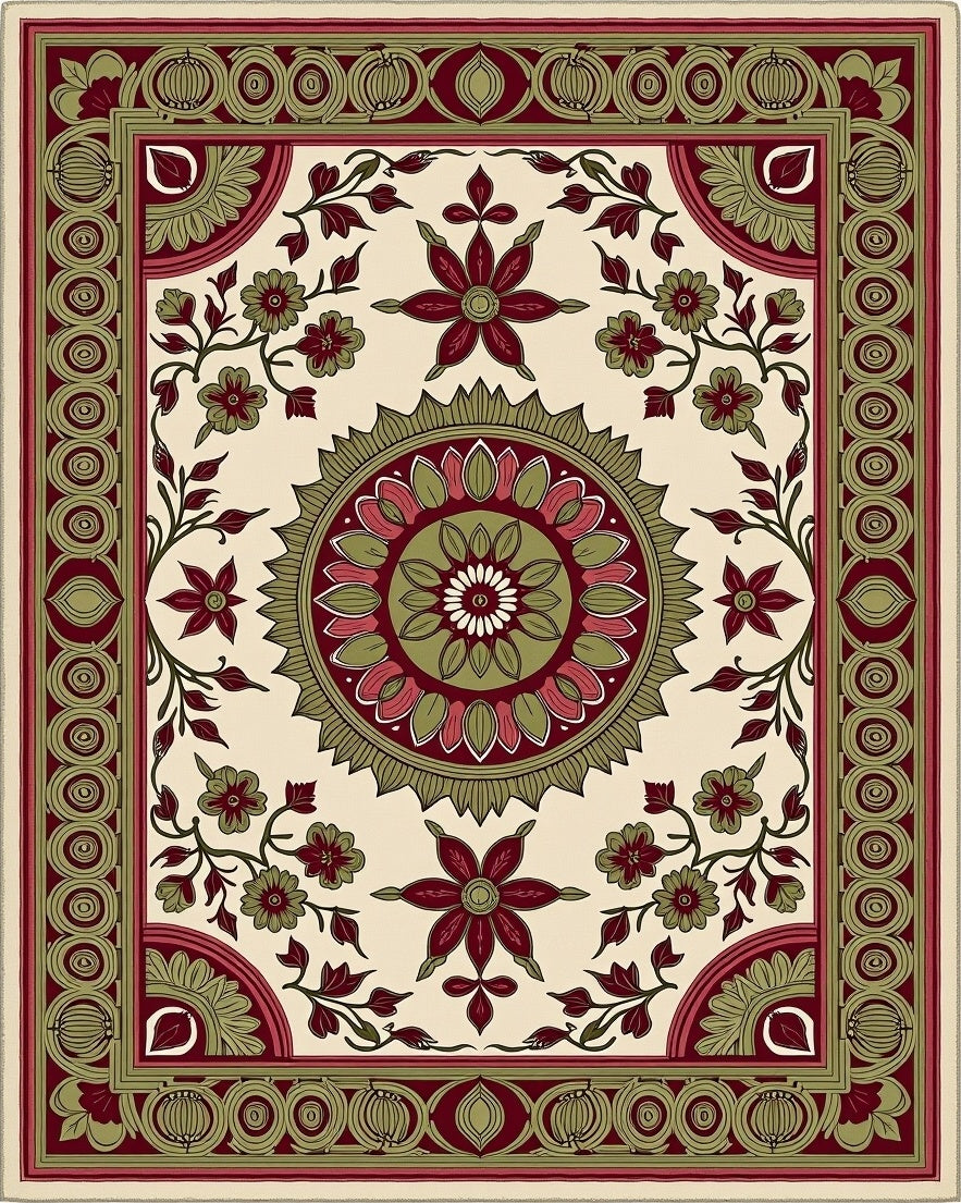 Intricate Floral Medallion Print Rug