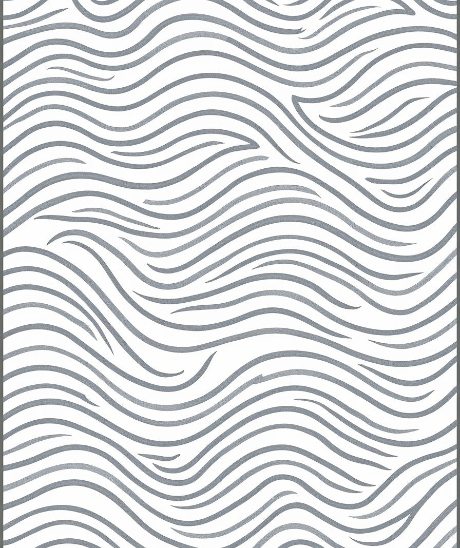 Modern Silver Grey Wavy Stripes Rug