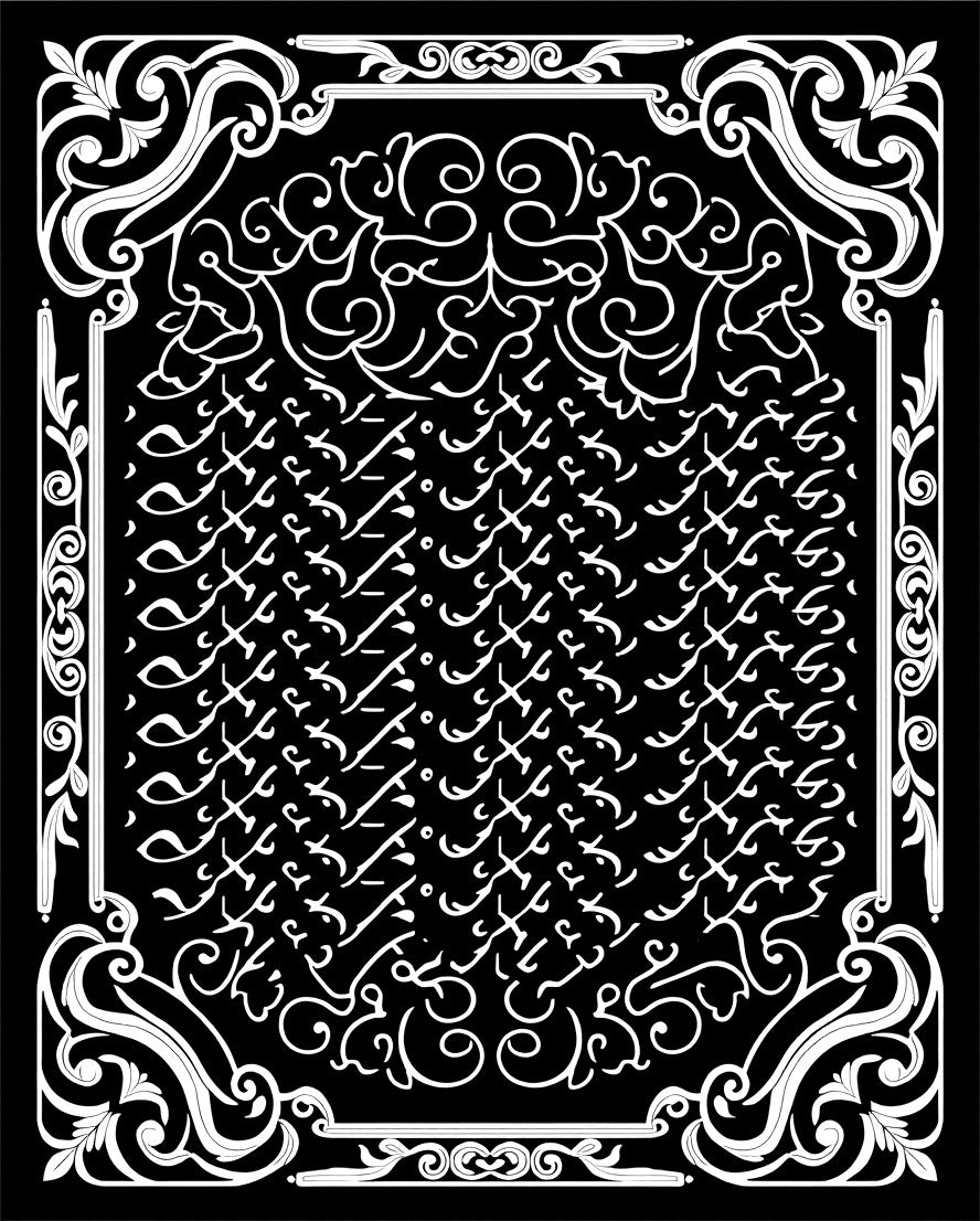 Monochrome Intricate Scrollwork Pattern Rug