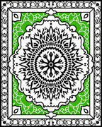 Black White Green Mandala Pattern Rug