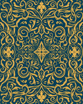 Ornate Golden Scrollwork Pattern Rug