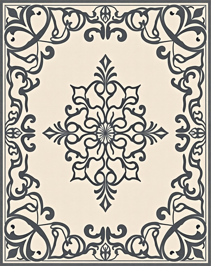 Ornate Scrollwork Medallion Pattern Rug