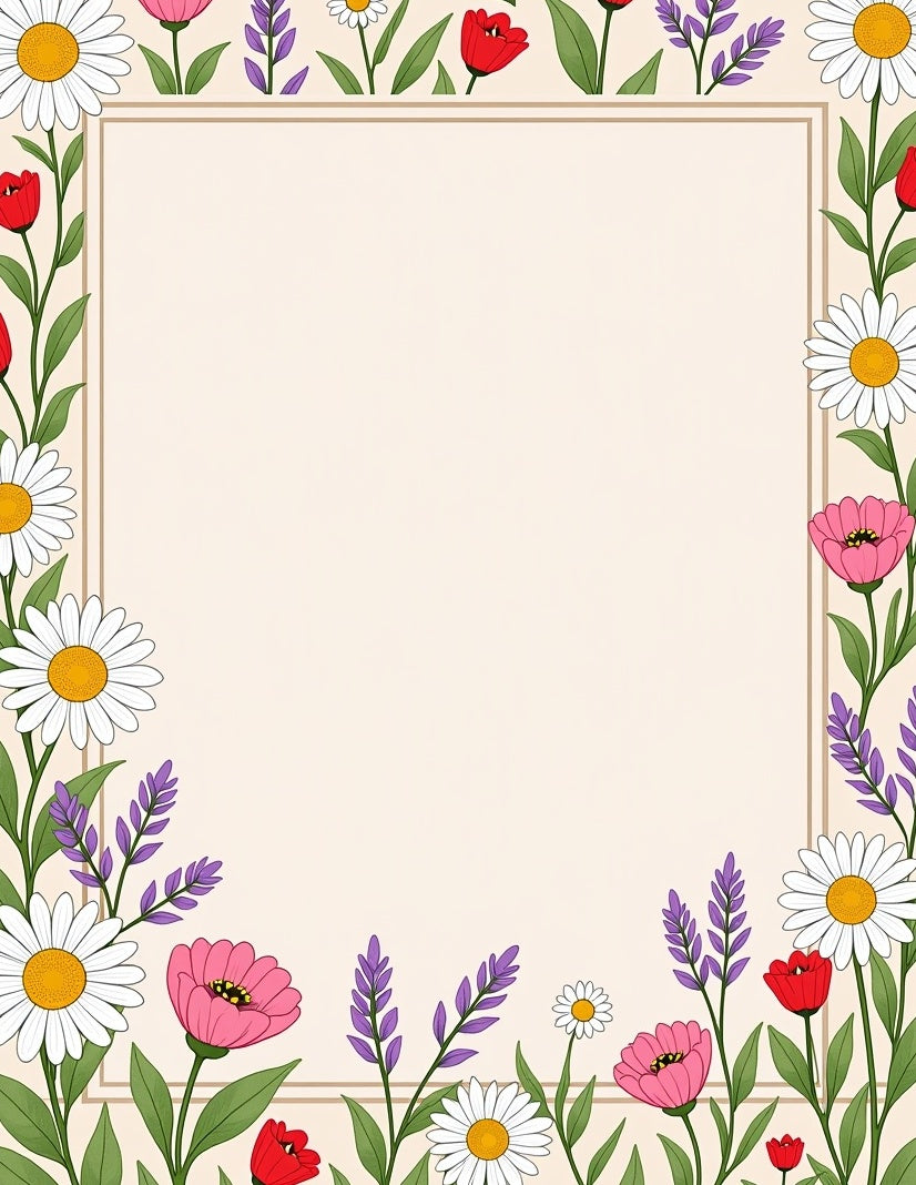 Floral Daisy Tulip Border Design Rug