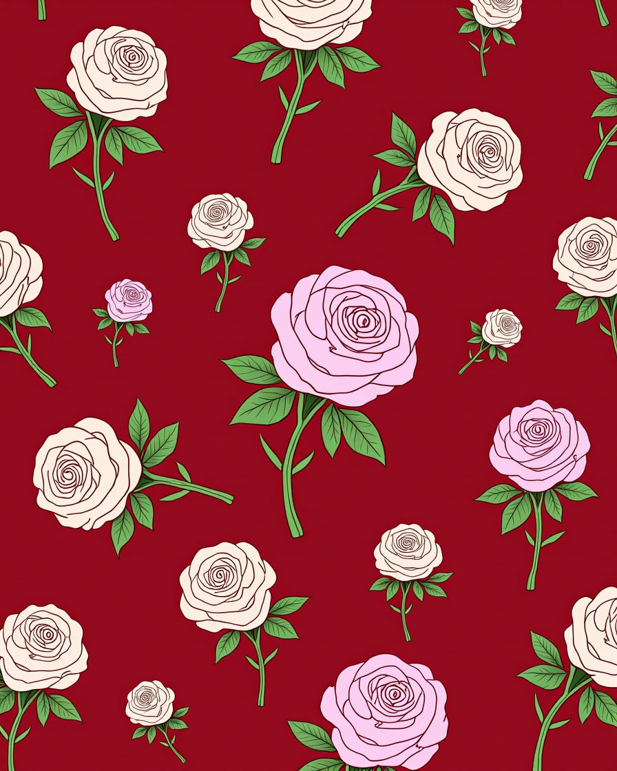 Red Floral Rose Pattern Rug