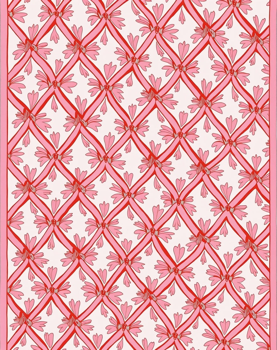 Pink Lattice Bow Pattern Rug