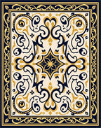 Elegant Navy Gold Scrollwork Pattern Rug
