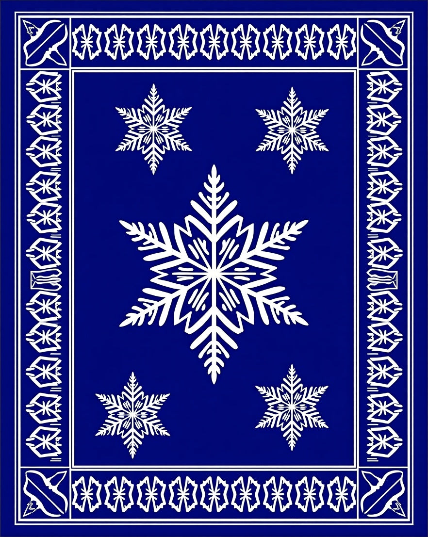 Deep Blue Snowflake Gala Border Rug