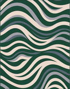 Deep Green Waves Geometric Pattern Rug