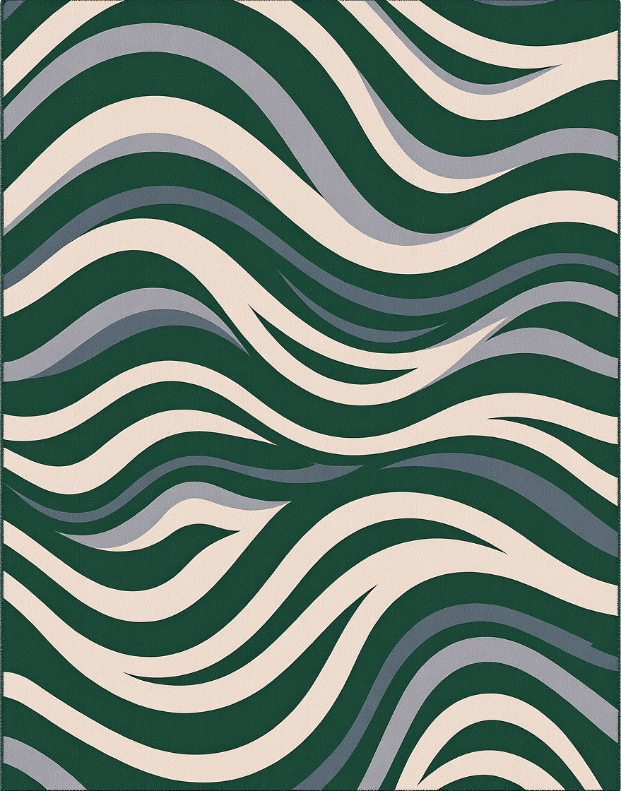 Deep Green Waves Geometric Pattern Rug