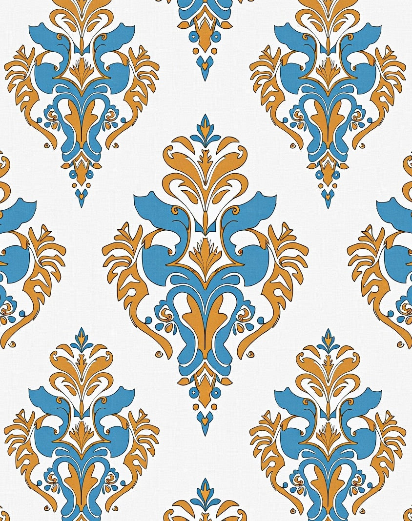 Classic Blue Gold Damask Swirls Rug