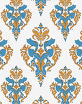 Classic Blue Gold Damask Swirls Rug