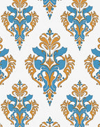 Classic Blue Gold Damask Swirls Rug
