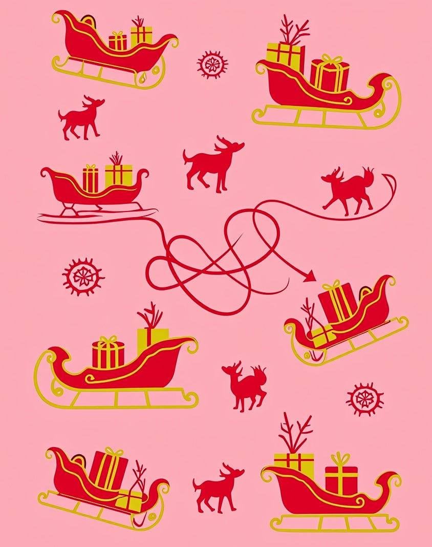 Red Sleighs With Gifts Reindeer Snowflakes Rug