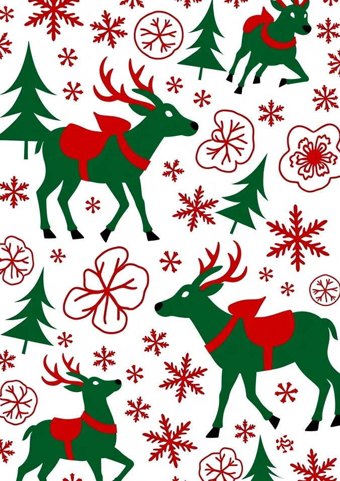 Green Reindeer Red Snowflakes Christmas Trees Rug