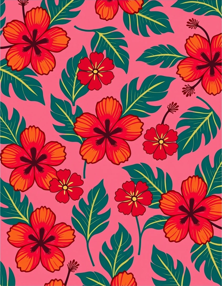 Tropical Red Flower Pattern Rug