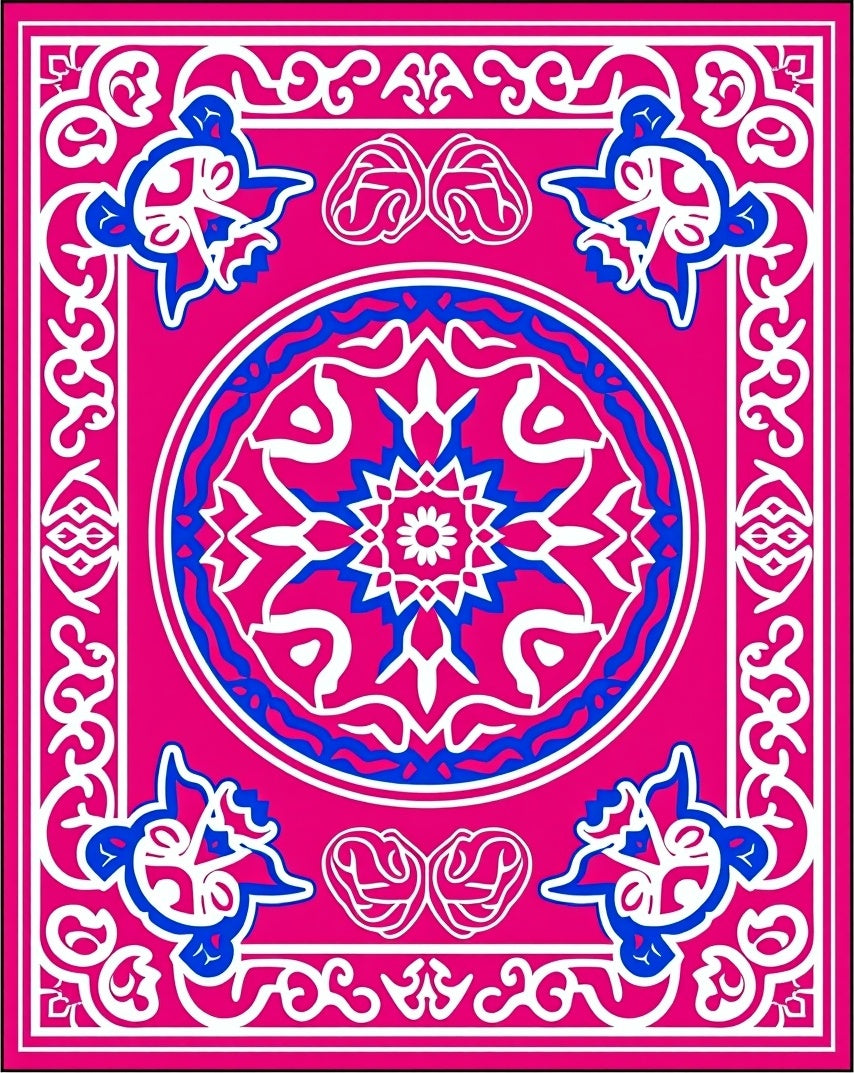 Vibrant Pink Blue Floral Medallion Rug