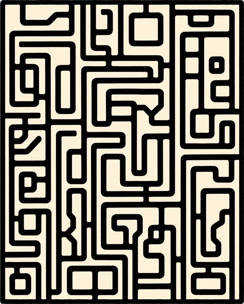 Abstract Black And White Maze Pattern Rug