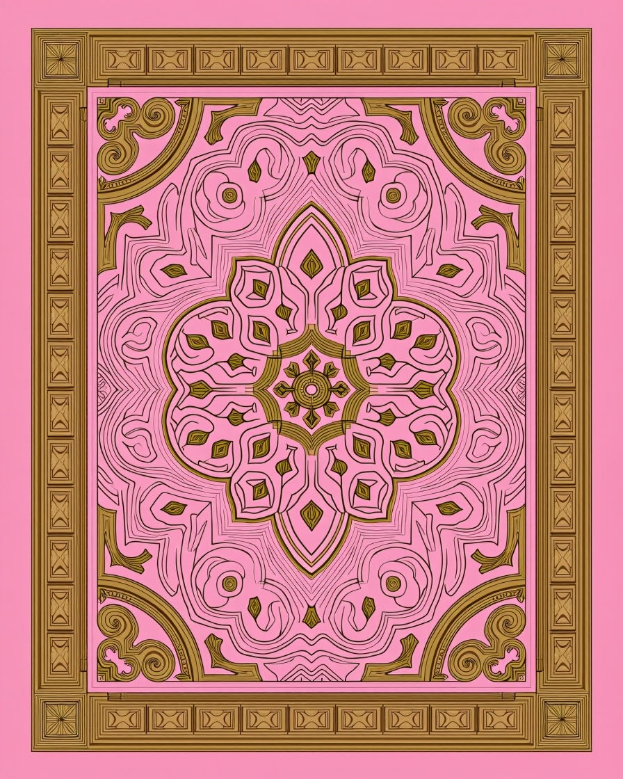 Art Deco Pink Gold Intricate Pattern Rug