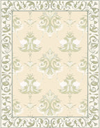 Pastel Cream Floral Crane Motif Rug